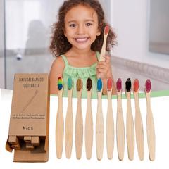 Kind mit Bambus Zahnbürsten Umweltfreundlich Nachhaltig Vegan 10er Set versch. Farben