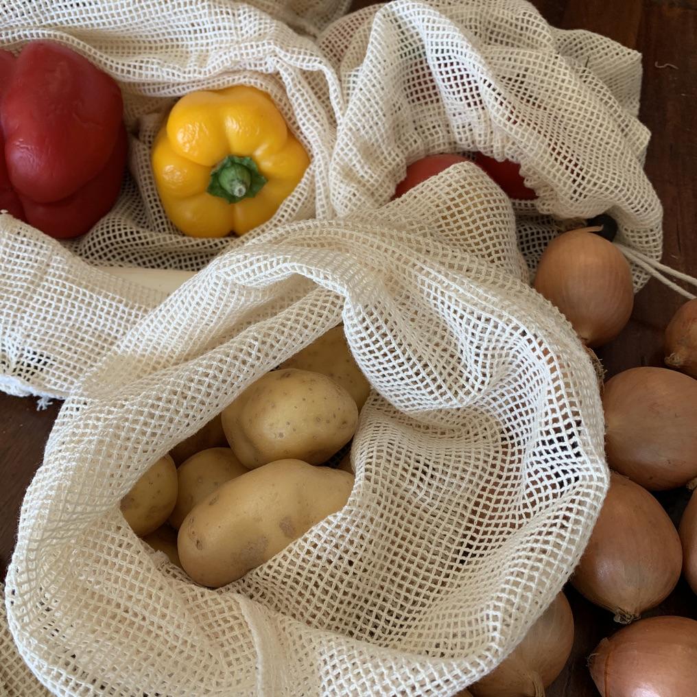 Mit Gemüse 6 x Set Baumwolle Netz-Beutel Taschen für Obst und Gemüse Einkauf Zero Waste Gratis Eil Versand