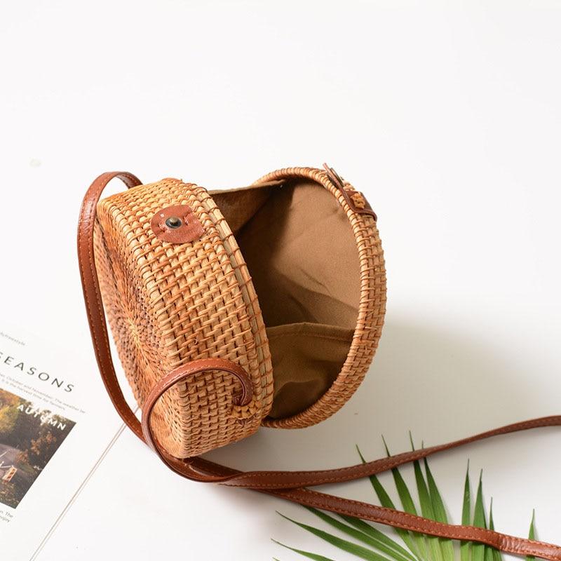 Runde Rattan-Stroh Damen Handtasche perfekt für den Sommer Strand Look
