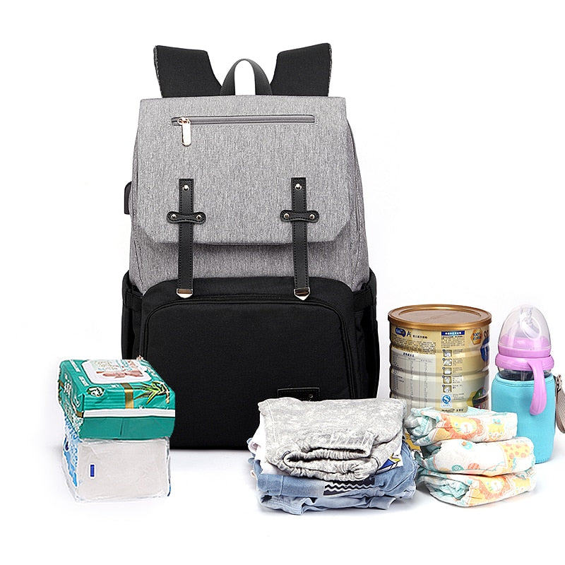 Mit Windeln und Baby Zubehör Moderner Rucksack mit viel Stauraum USB Anschluss Wasser abweisend Baby Windeln